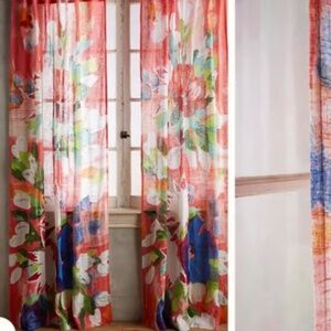 Anthropologie Floral Curtains in Red and Blue
